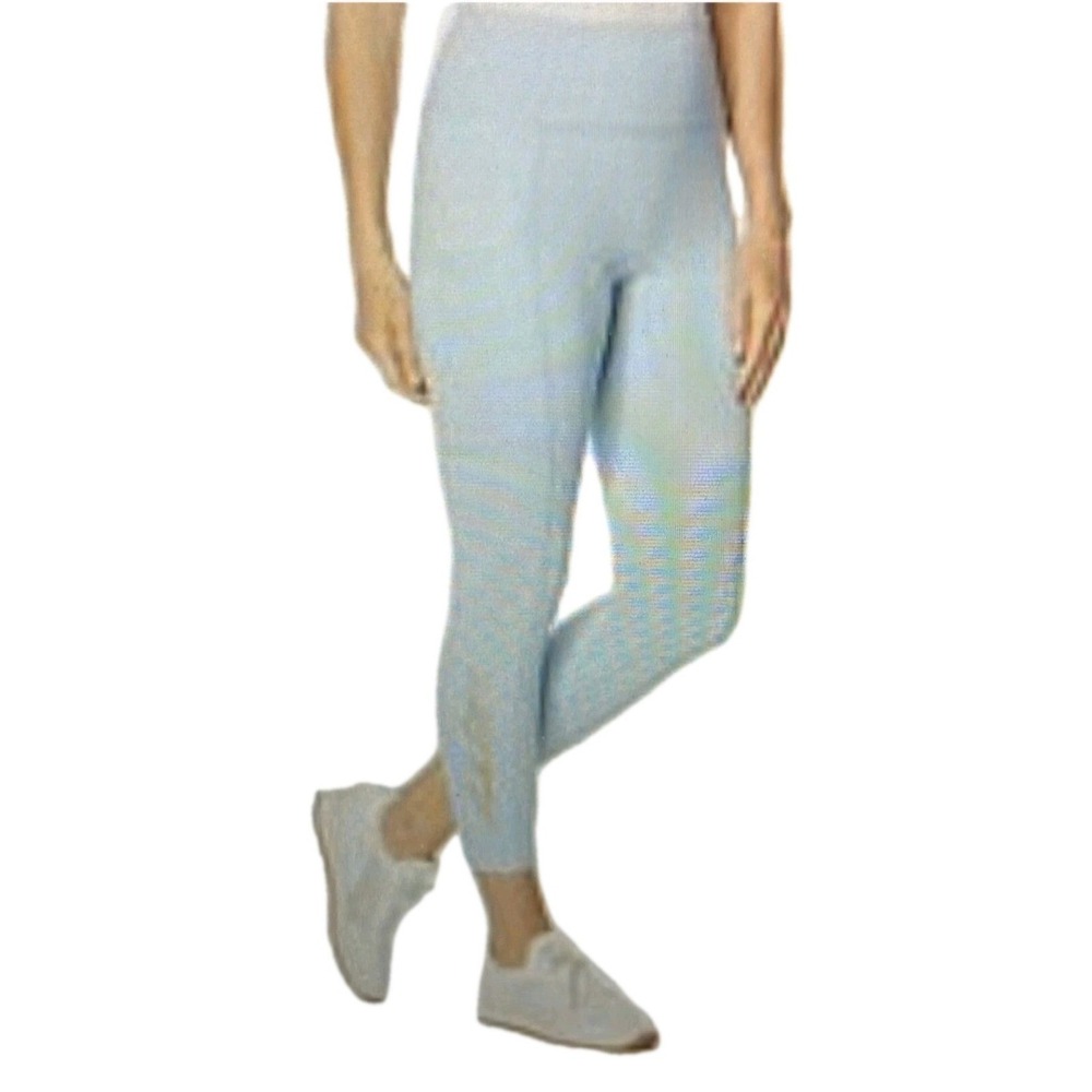 Laila Ali Leggings Womens XL Blue High Rise Side Pocket Gold Logo Athletic NWT